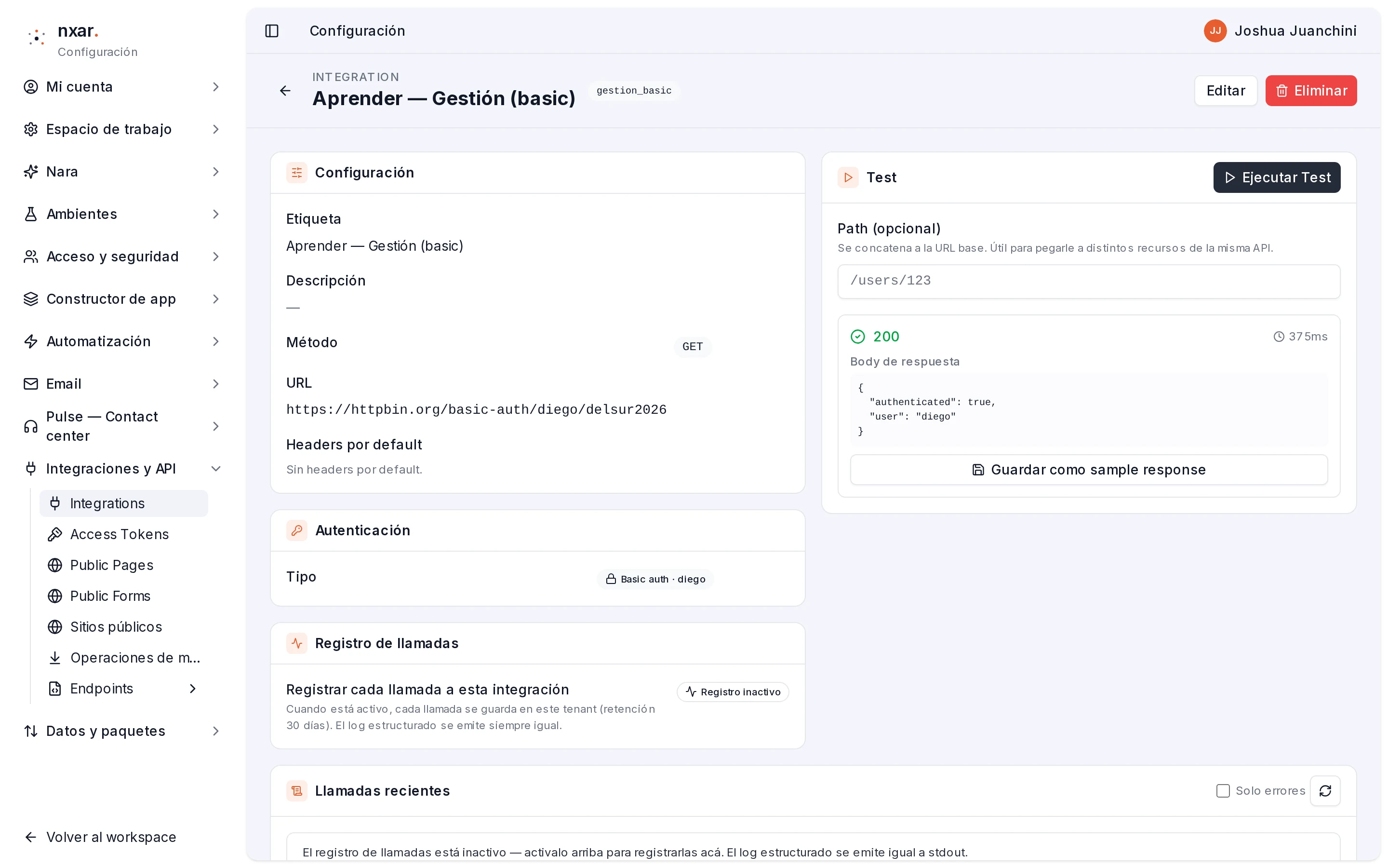 Ficha de Gestión (basic) con Autenticación Basic auth · diego y el Test en 200